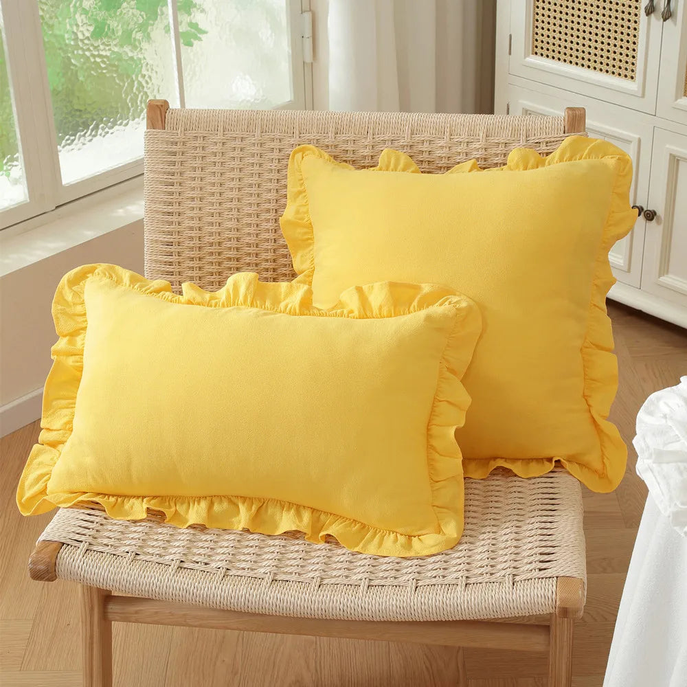 French Ruffle Cotton Pillow Cover — styling detail
