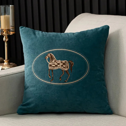 Embroidered Horse Throw Pillow Cover