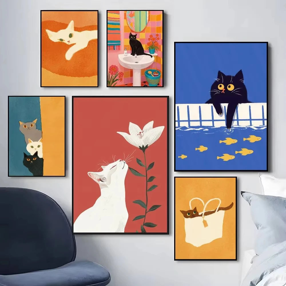 Colorful Cat Interior Canvas Wall Art