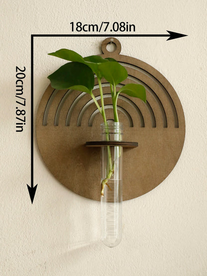 Boho wood wall vase tube plant holder for living room