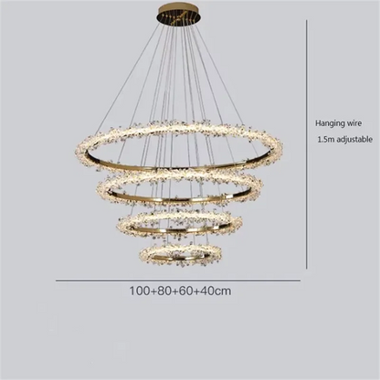 Crystal ring chandelier with non dimmable LED fittings on chrome
