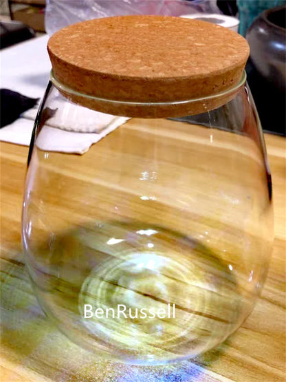 Large glass terrarium cork bottle with moss micro-landscape arrangement