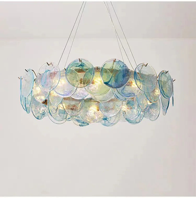 Linear pink glass chandelier spanning 35.4 in (90 cm) long