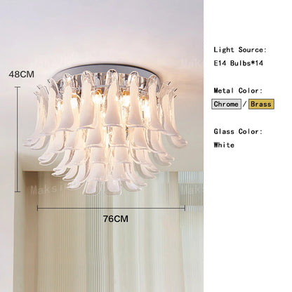 Square cloudy glass chandelier at 31.5 in across on chrome steel