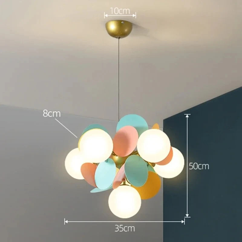 Colourful branch chandelier, 37.4 by 17.7 inches, with iron frame arms