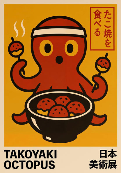 Japanese Anime Takoyaki Matcha Cat Canvas Wall Art