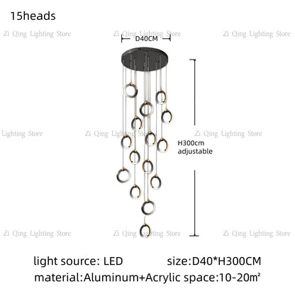 Minimalist ring chandelier in all black for an attic or loft landing