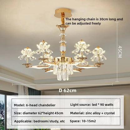 Decorative gold flower chandelier with crystal in neutral white light