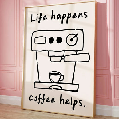 Coffee Lover Cartoon Animal Canvas Wall Art