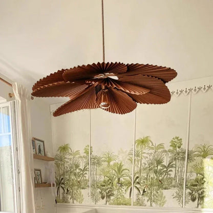 Radial paper shade chandelier on a slim metal frame
