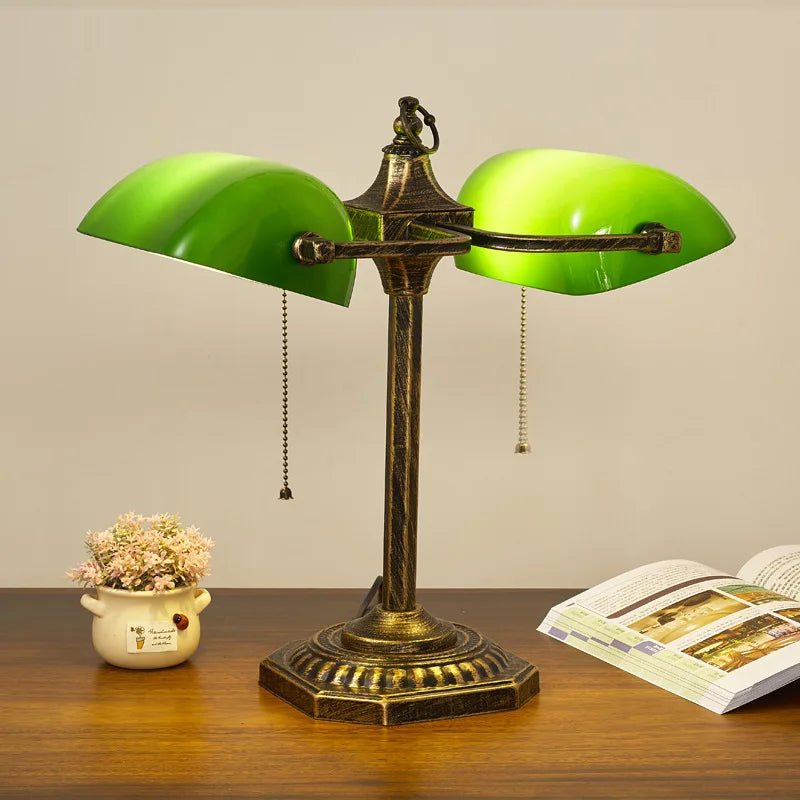 Vintage Old Shanghai desk lamp single shade variant warm green glow