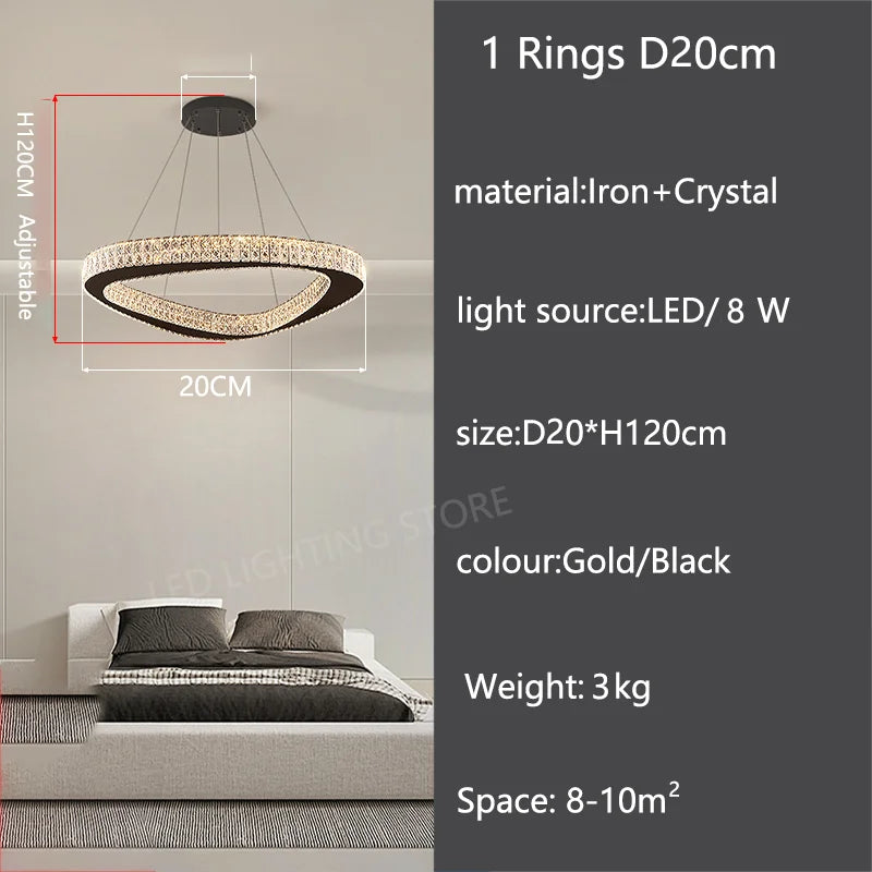 Two ring crystal chandelier, 19.7 in across, for a bedroom