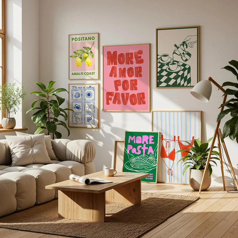 Italian Dolce Vita vintage wall art print set — alternate size option