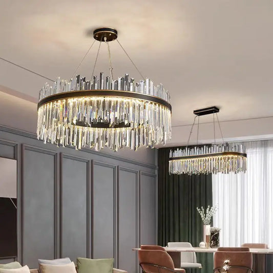 Nordic circle crystal chandelier with crystal on a plated metal ring