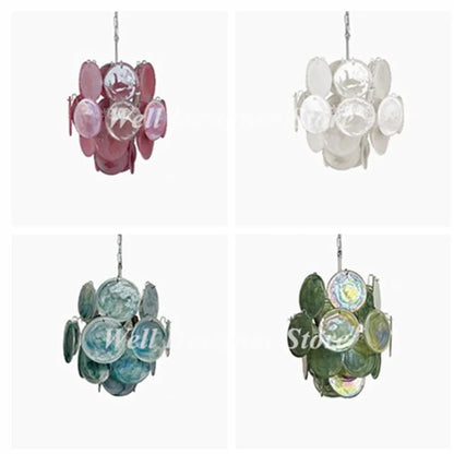 Compact 9.1 in (23 cm) Murano stained glass pendant in pink glass