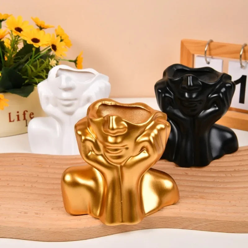 Resin human body art vase gold white black handcraft ornament