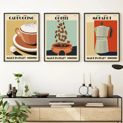 Italian Espresso Coffee Pot Beans Canvas Wall Art