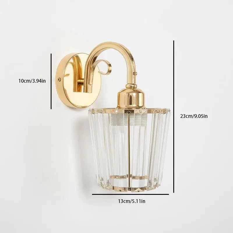 glass bathroom wall sconce, detail view of fixture base and arm