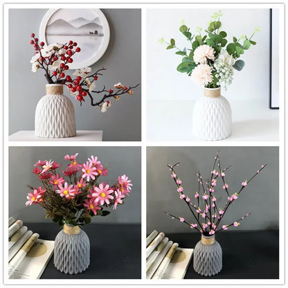 Side view of Nordic ripple plastic flower vase with natural rope detail