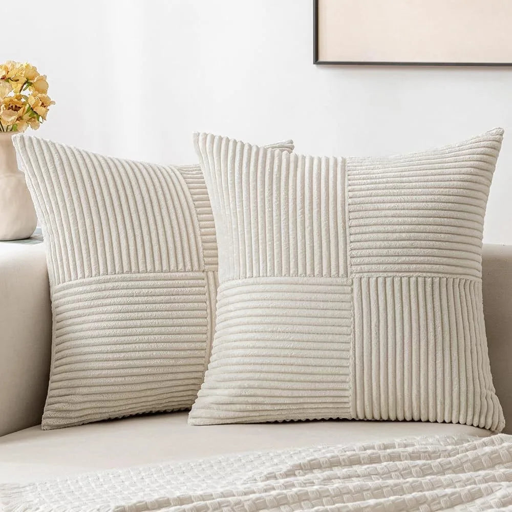 Boho Patchwork Corduroy Pillow Cover — styling detail