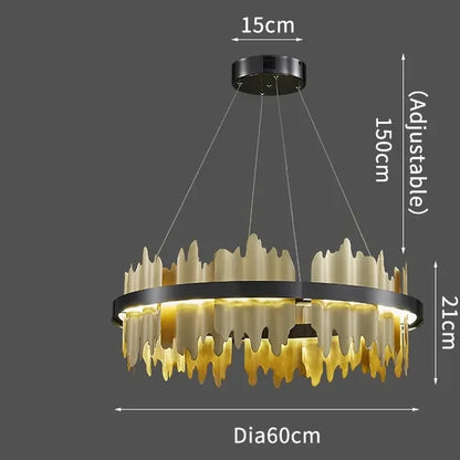 Black copper ring chandelier rated for 90 to 260V with LED bulbs