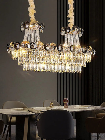 Round gold crystal chandelier at 19.7 in (50 cm) in diameter