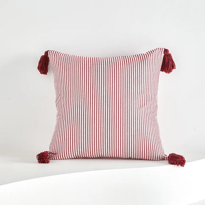 Tassel Trim Cotton Linen Pillow Cover — styling detail