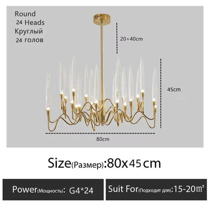Branch chandelier with neutral 4200K light and crystal shades