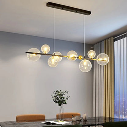 Gold iron chandelier 39.4 in long with staggered glass and acrylic shades