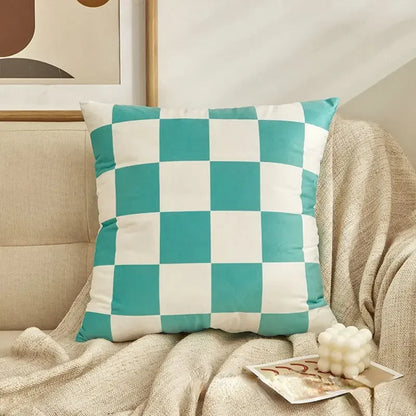 Checkerboard Plush Throw Pillow Cover — styling detail