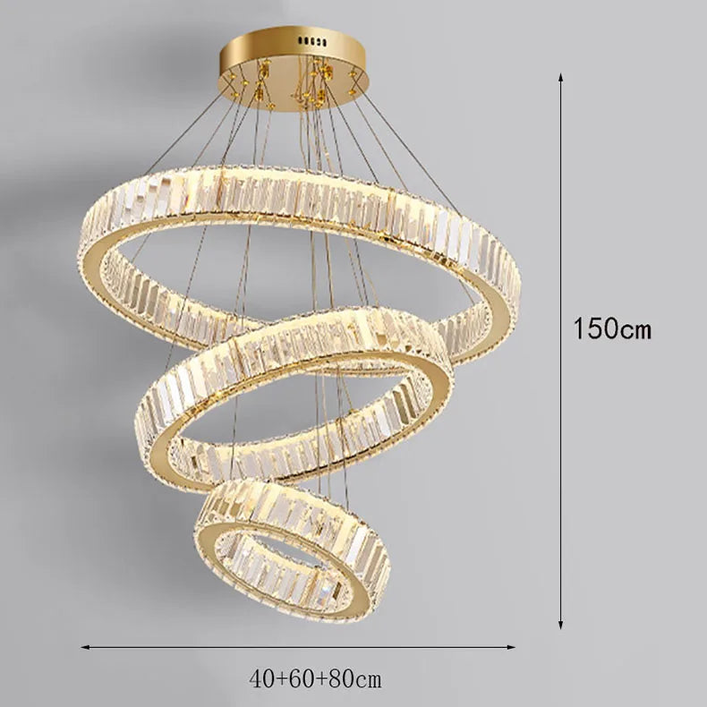Iron and crystal ring chandelier hung on adjustable cord pendants