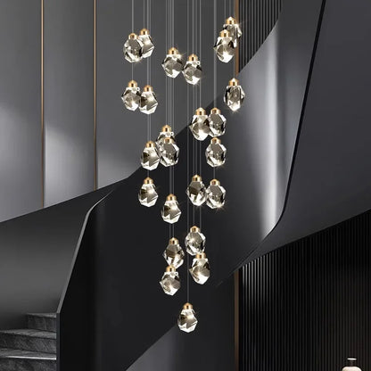 Thirty five head crystal chandelier on cords for a double-height villa hall