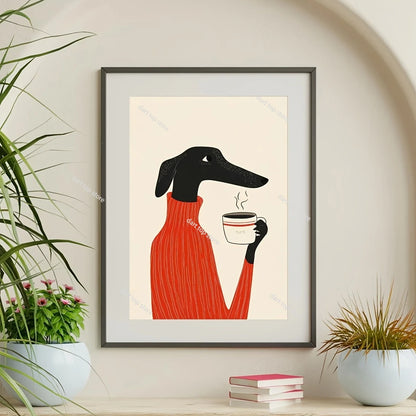 Coffee Lover Cartoon Animal Canvas Wall Art