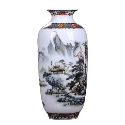 Style C Chinese Jingdezhen ceramic vase with celadon glaze on a wooden shelf