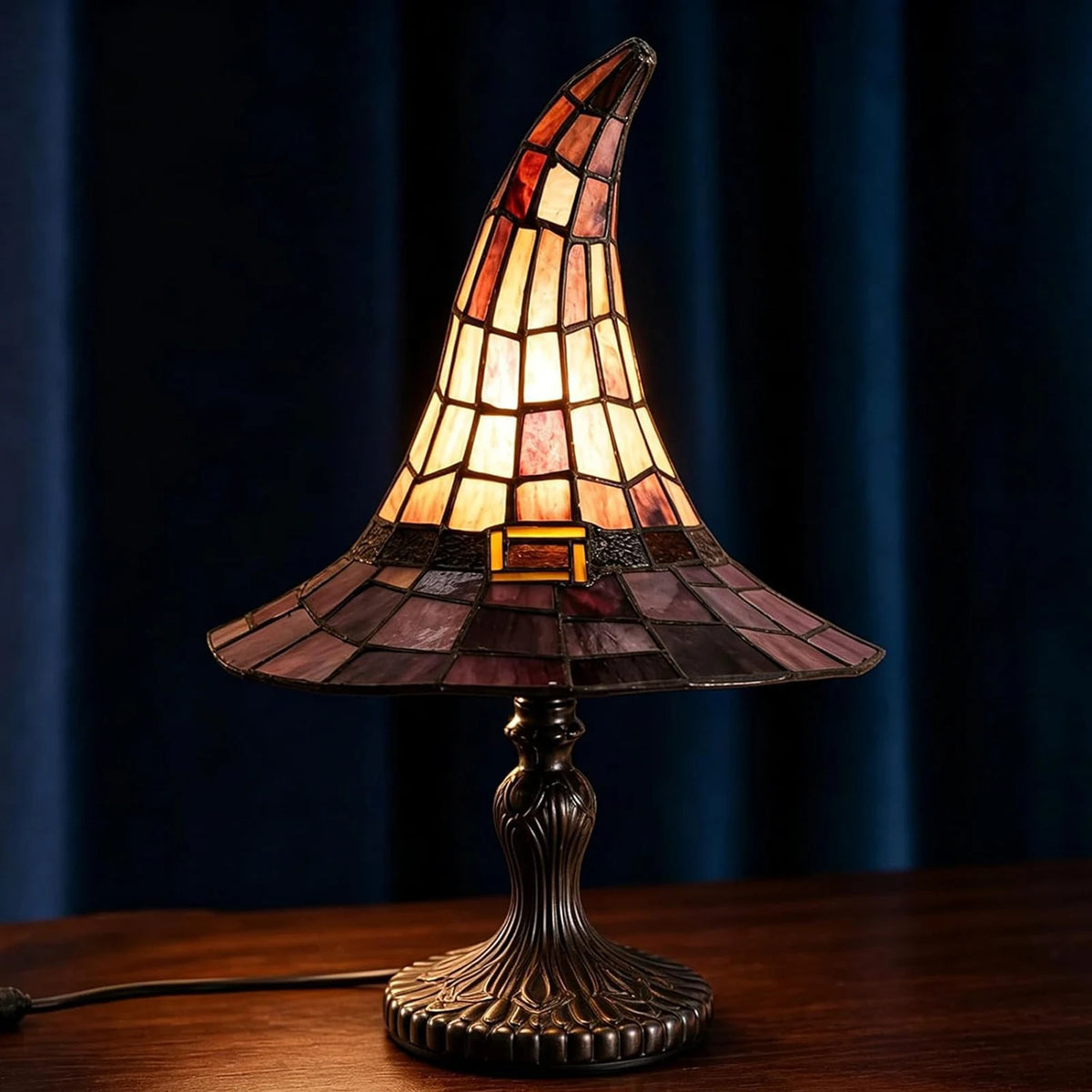 Handcrafted witch resin lamp from above showing lamp shade top