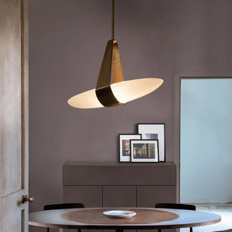 Single lamp Nordic leather chandelier for a bedside or bar counter