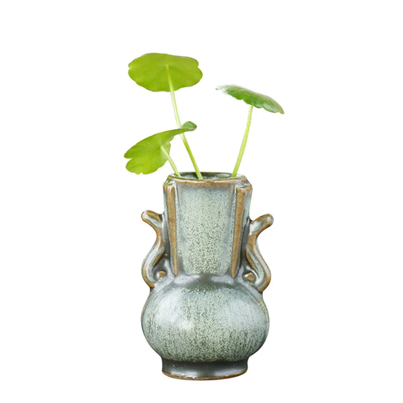 Close-up of retro green ceramic vase texture and glaze