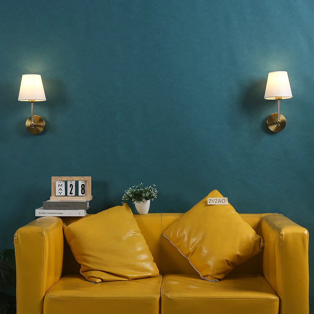fabric shade bathroom wall sconce, side profile showing mounting depth