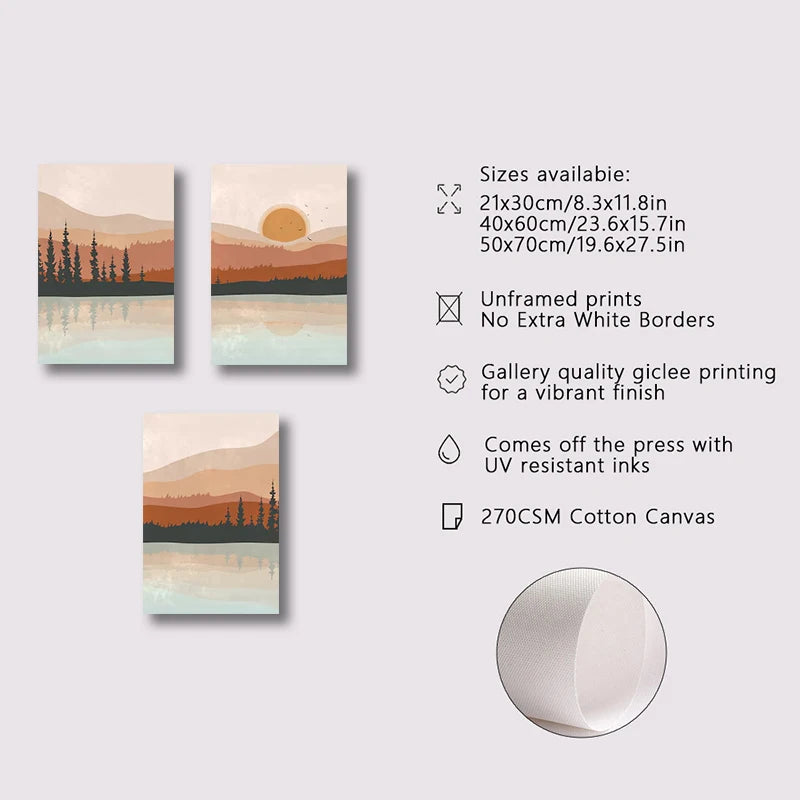 Sunset Forest Landscape 3-Piece Canvas Wall Art Set