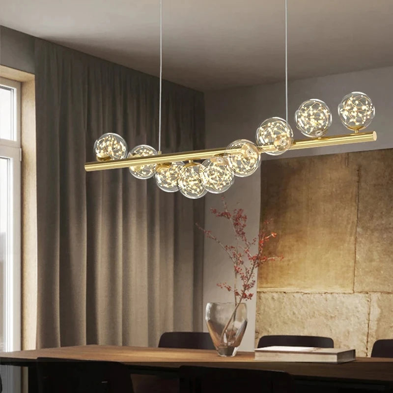 Starry glass chandelier on a cord pendant with painted iron arms in white