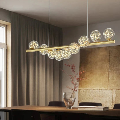 Starry glass chandelier on a cord pendant with painted iron arms in white