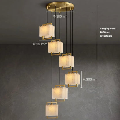 Flush mount natural marble chandelier with included LED bulbs