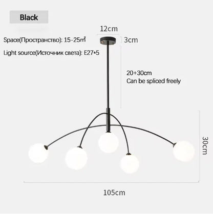 Black arched chandelier at 39.4 in wide in three-color switchable light
