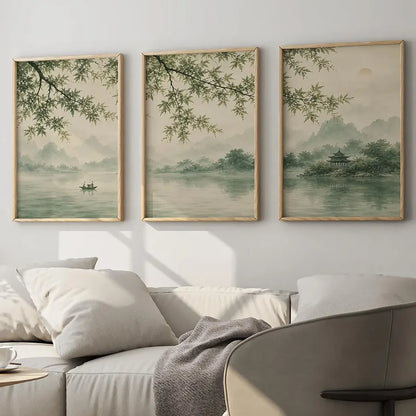 Japanese Landscape Triptych Asian Nature 3-Piece Canvas