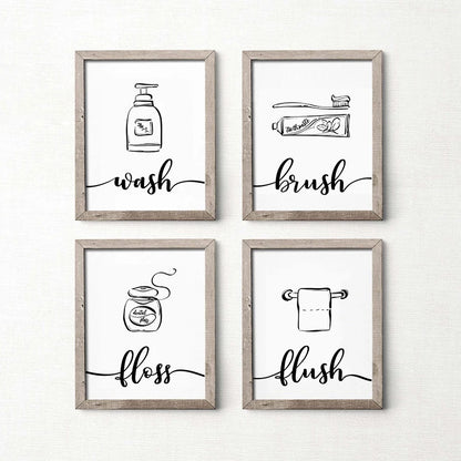 Minimalist Black White Stick Figure Laundry Canvas Art