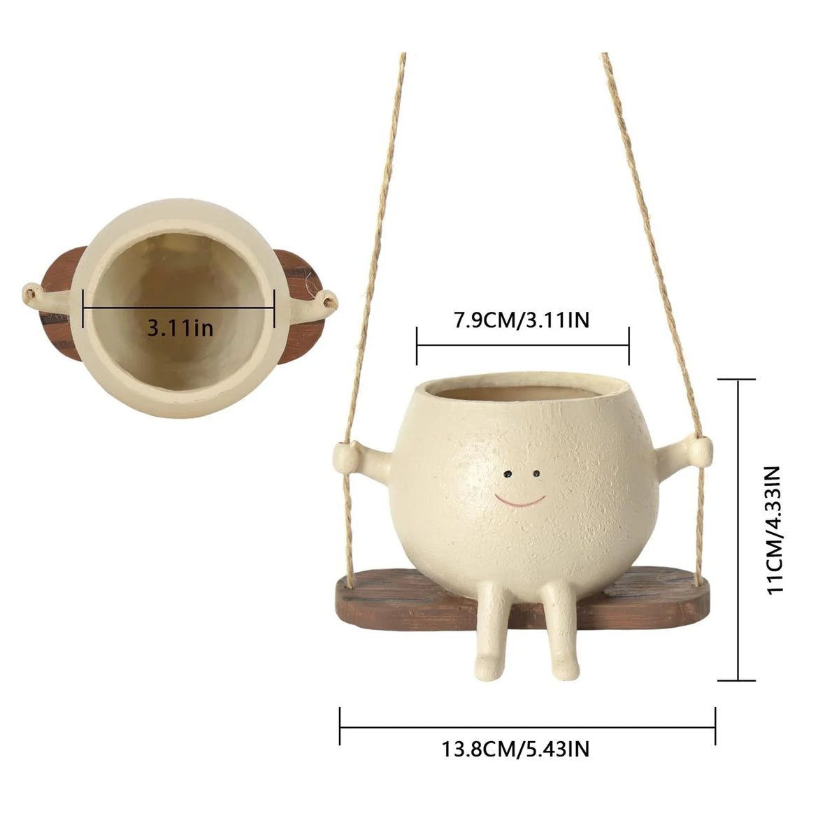 Swing smiling face resin wall hanging succulent planter pot