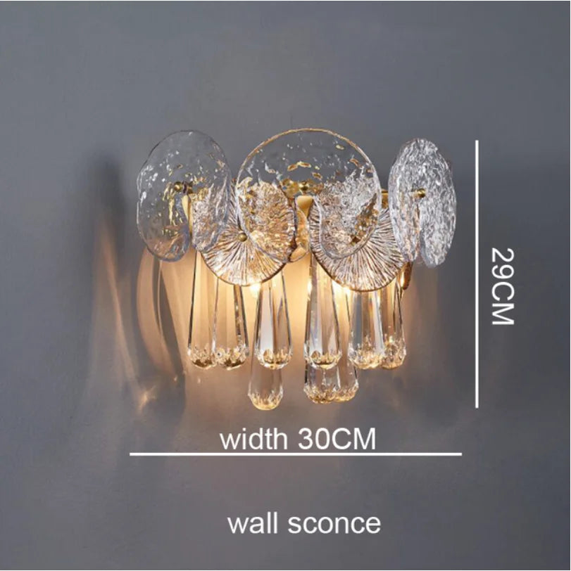 Pipe erected lotus crystal chandelier mounted close to the ceiling