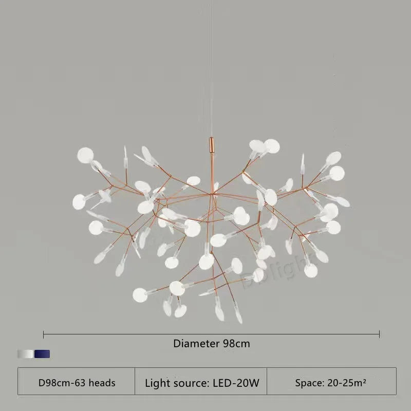 Linear firefly chandelier, 39.4 inches long with 81 heads, in black