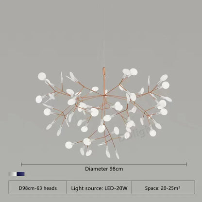Linear firefly chandelier, 39.4 inches long with 81 heads, in black