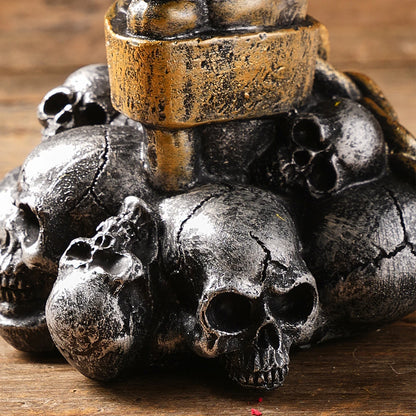 Close-up of mechanical skull face detail on steampunk resin decorative vase